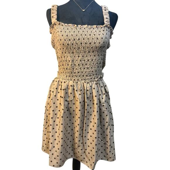 White Birch-Tan/Brown Ruffled Strap Polka Dot Dress • Size XL • NWT - Picture 1 of 5